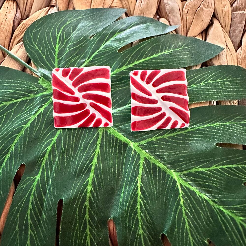 BOGO FREE RED WHITE METAL SQUARE EARRINGS